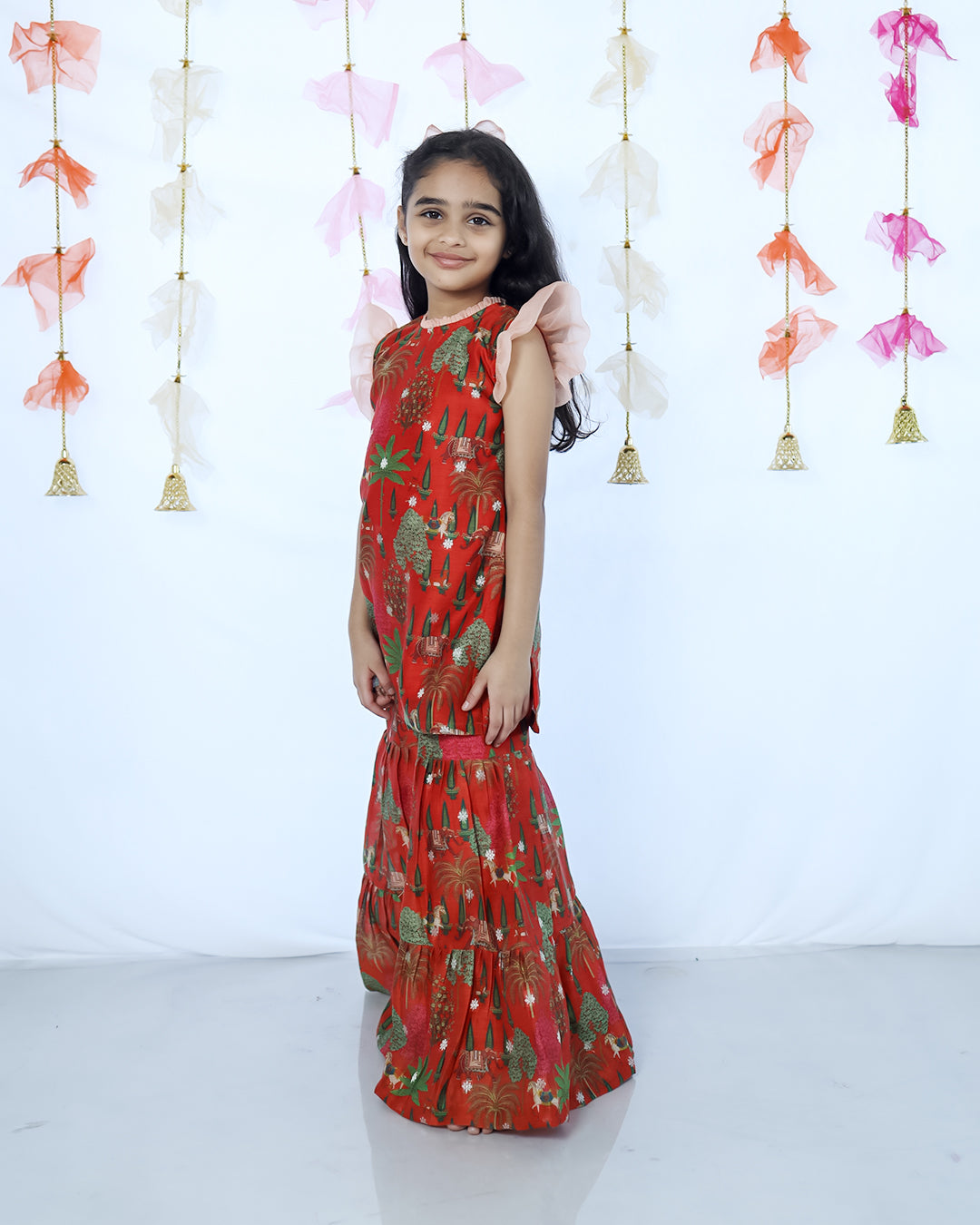 RUSTIC RED ANIMAL PRINT KURTA SHARARA SET