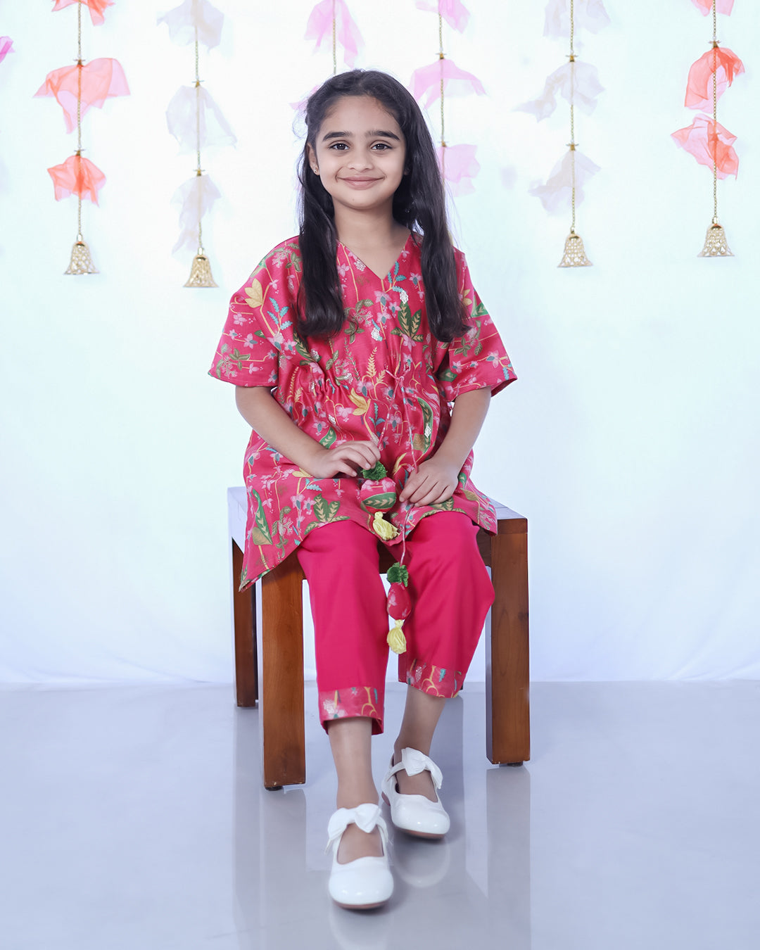 PINK PRINTED KAFTAAN WITH STRAIGHT PANTS