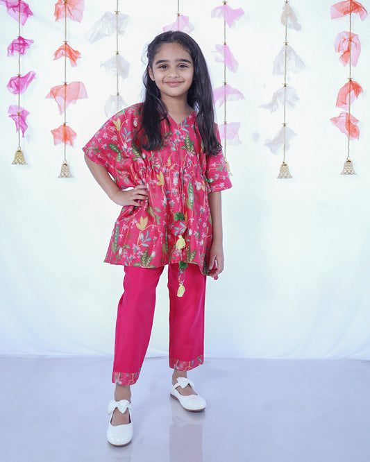 PINK PRINTED KAFTAAN WITH STRAIGHT PANTS