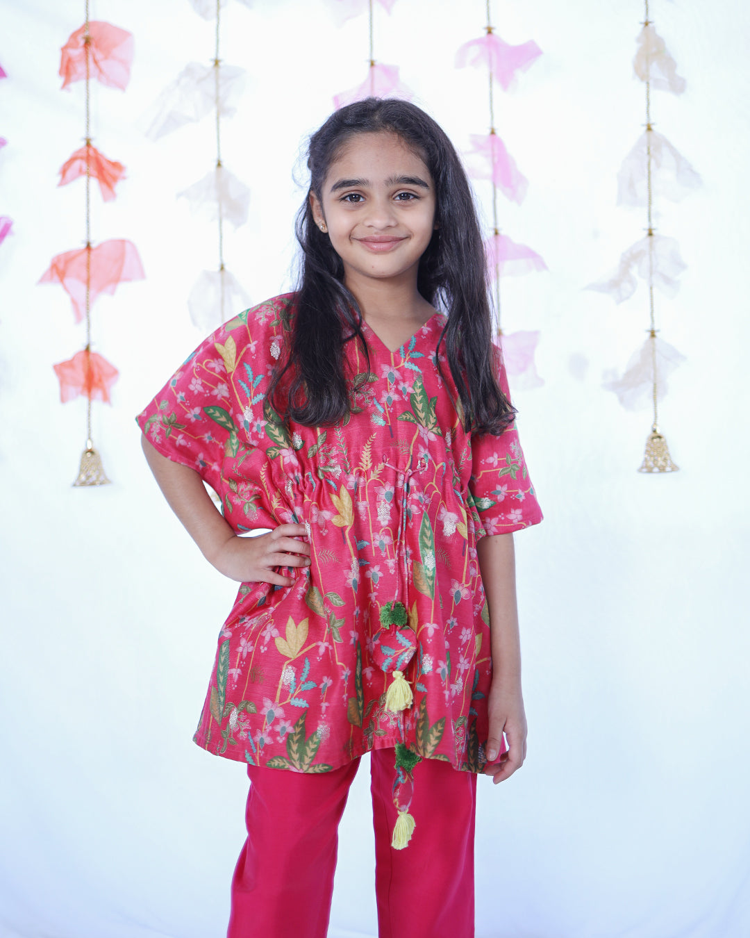 PINK PRINTED KAFTAAN WITH STRAIGHT PANTS