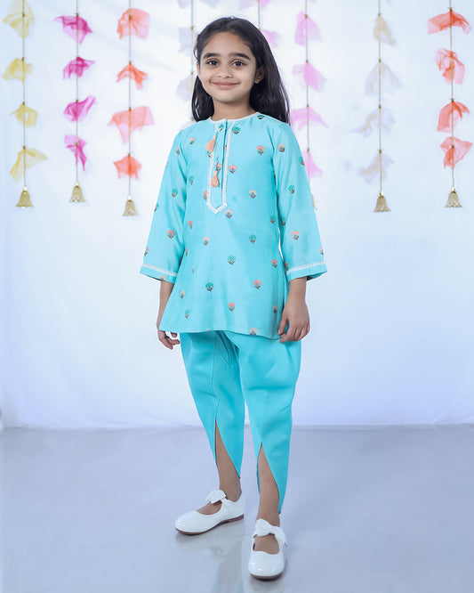 PASTEL BLUE KURTA WITH DHOTI STYLE PANTS