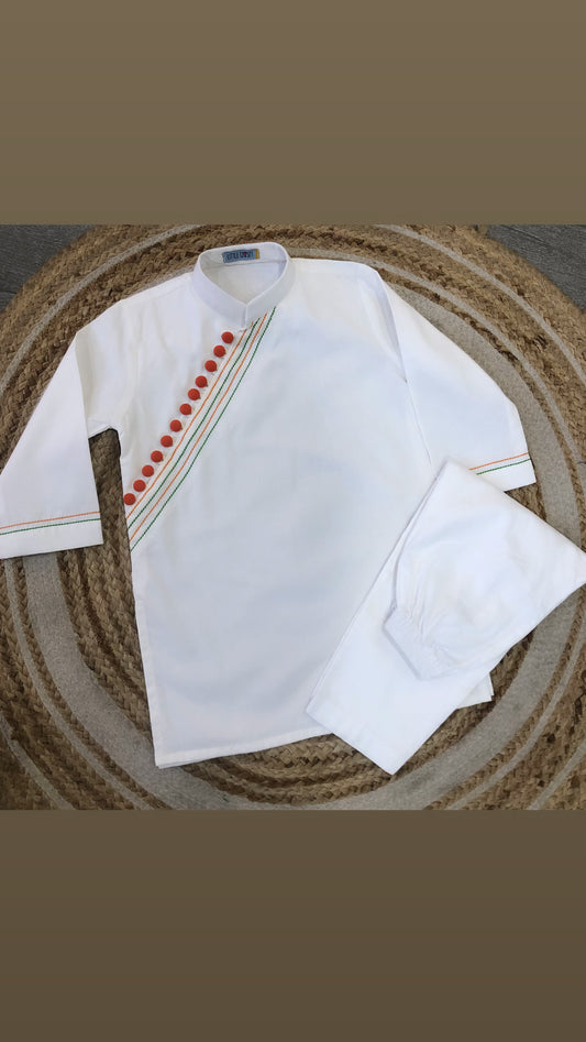 DIAGONAL BUTTON DETAILING, WHITE KURTA SET