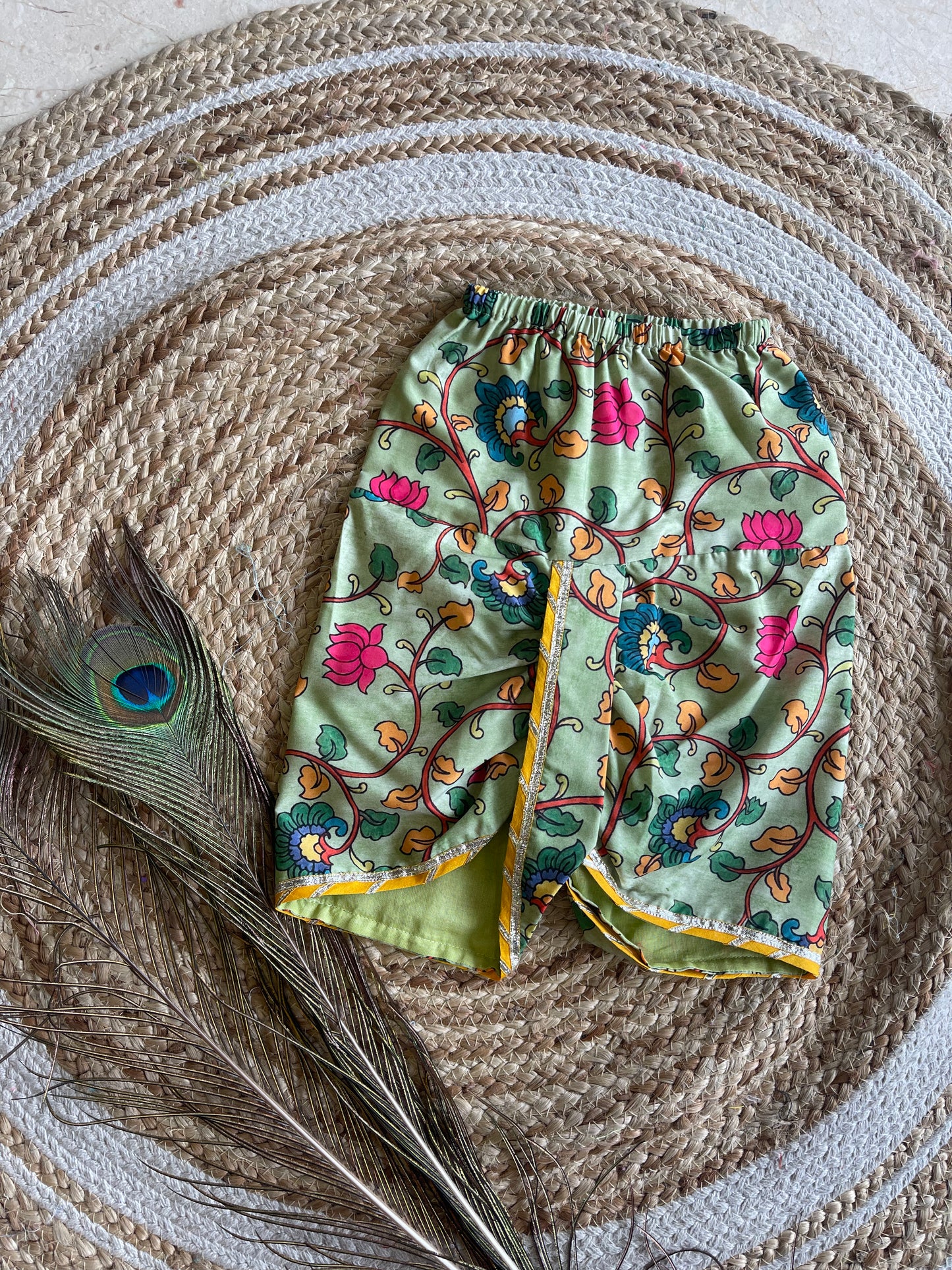 GREEN KALAMKARI DHOTI WITH ORANGE KURTA
