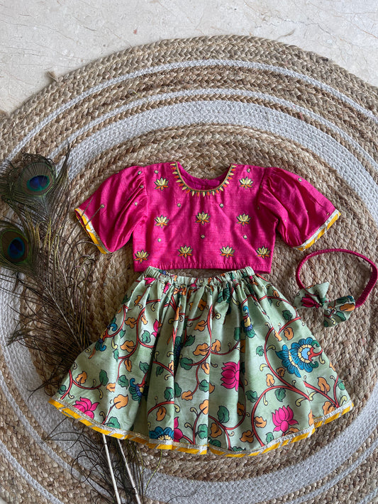 GREEN KALAMKARI LEHENGA SET