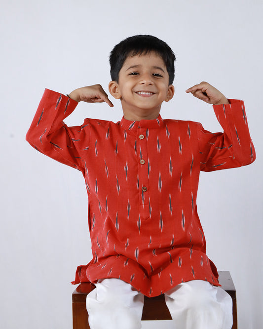 RED KURTA WITH COTTON WHITE PANTS