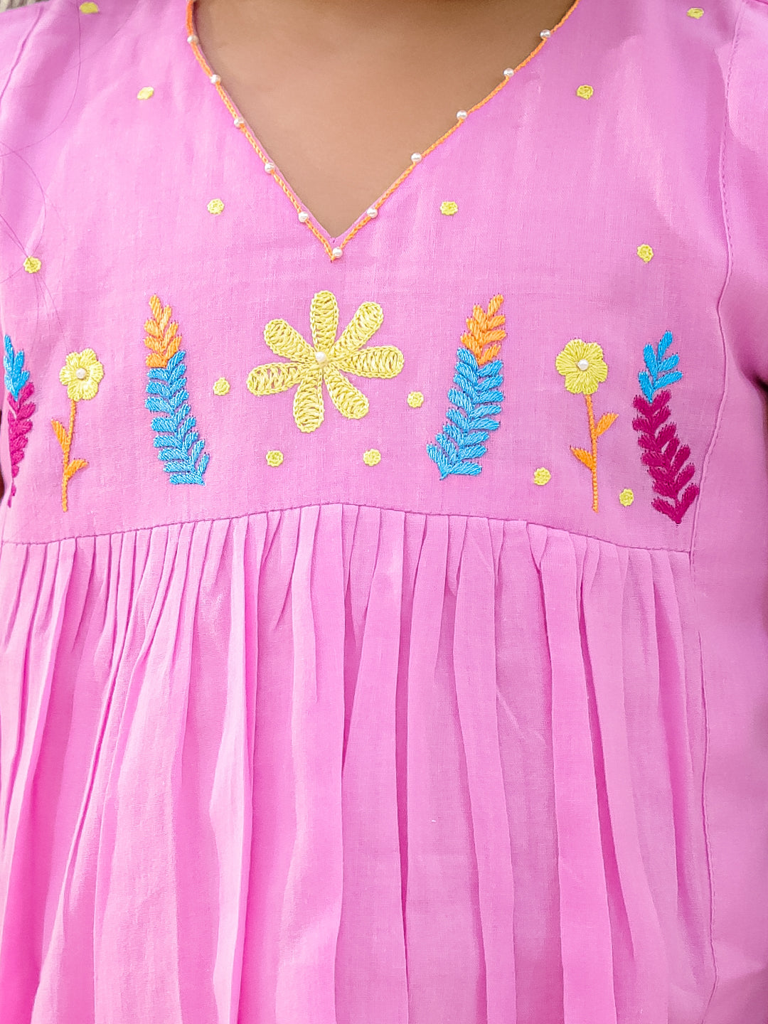 PASTEL PINK EMBROIDERED KURTI SET