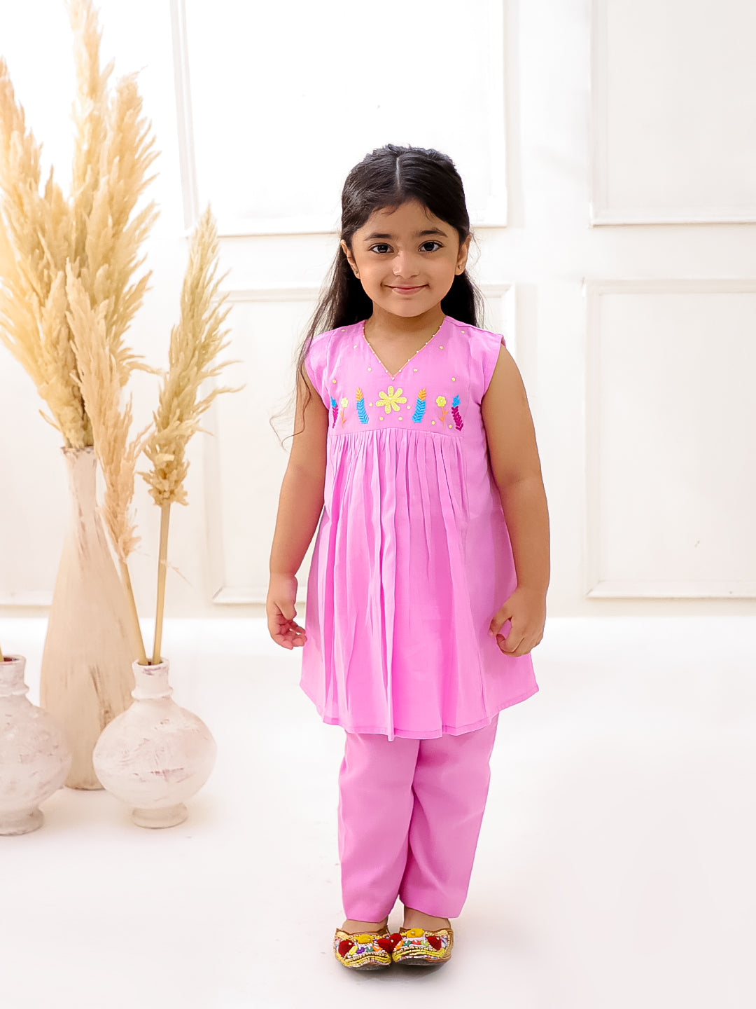 PASTEL PINK EMBROIDERED KURTI SET