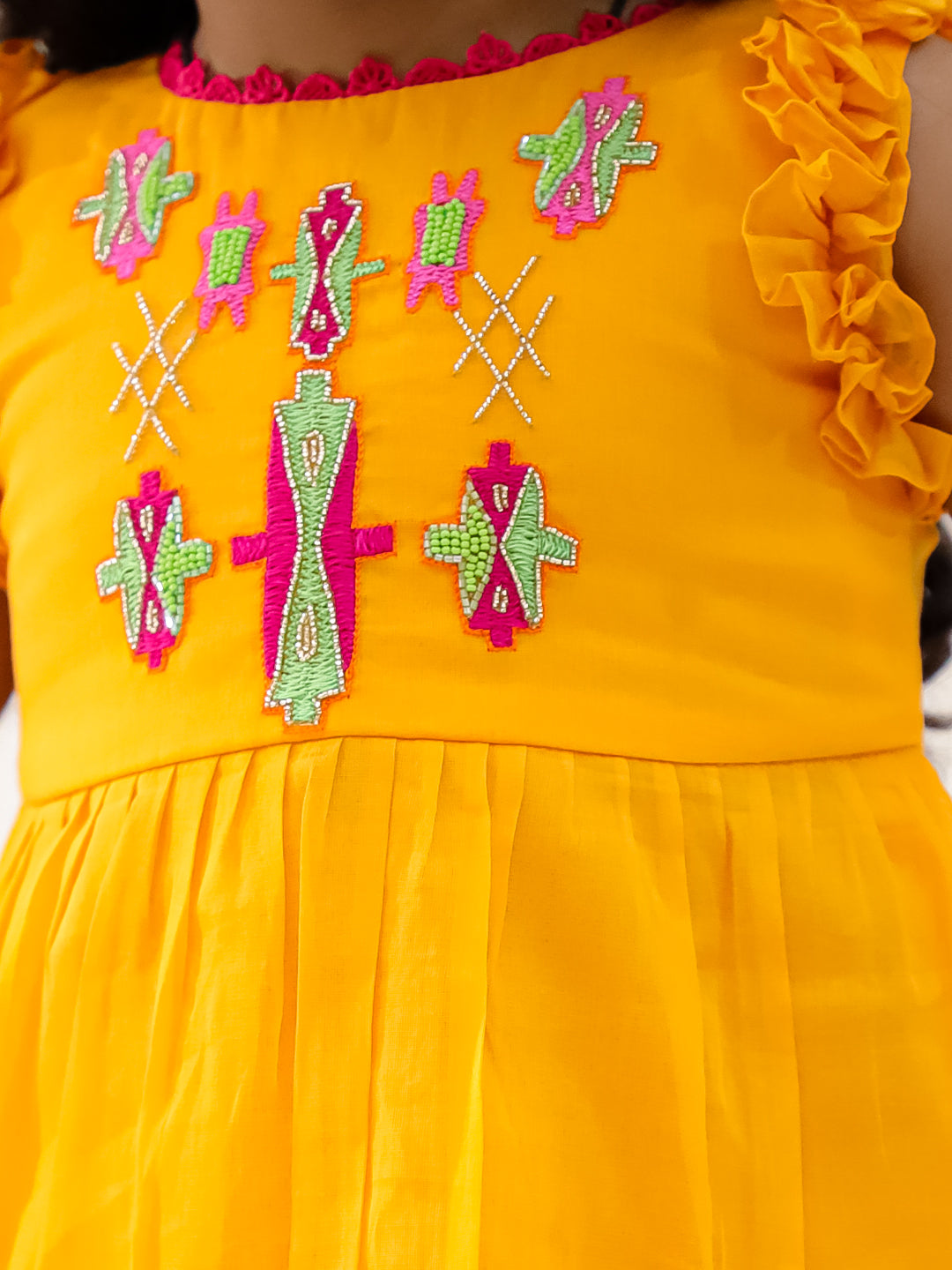 ORANGE ORGANIC MUL COTTON FRILL KURTI SET