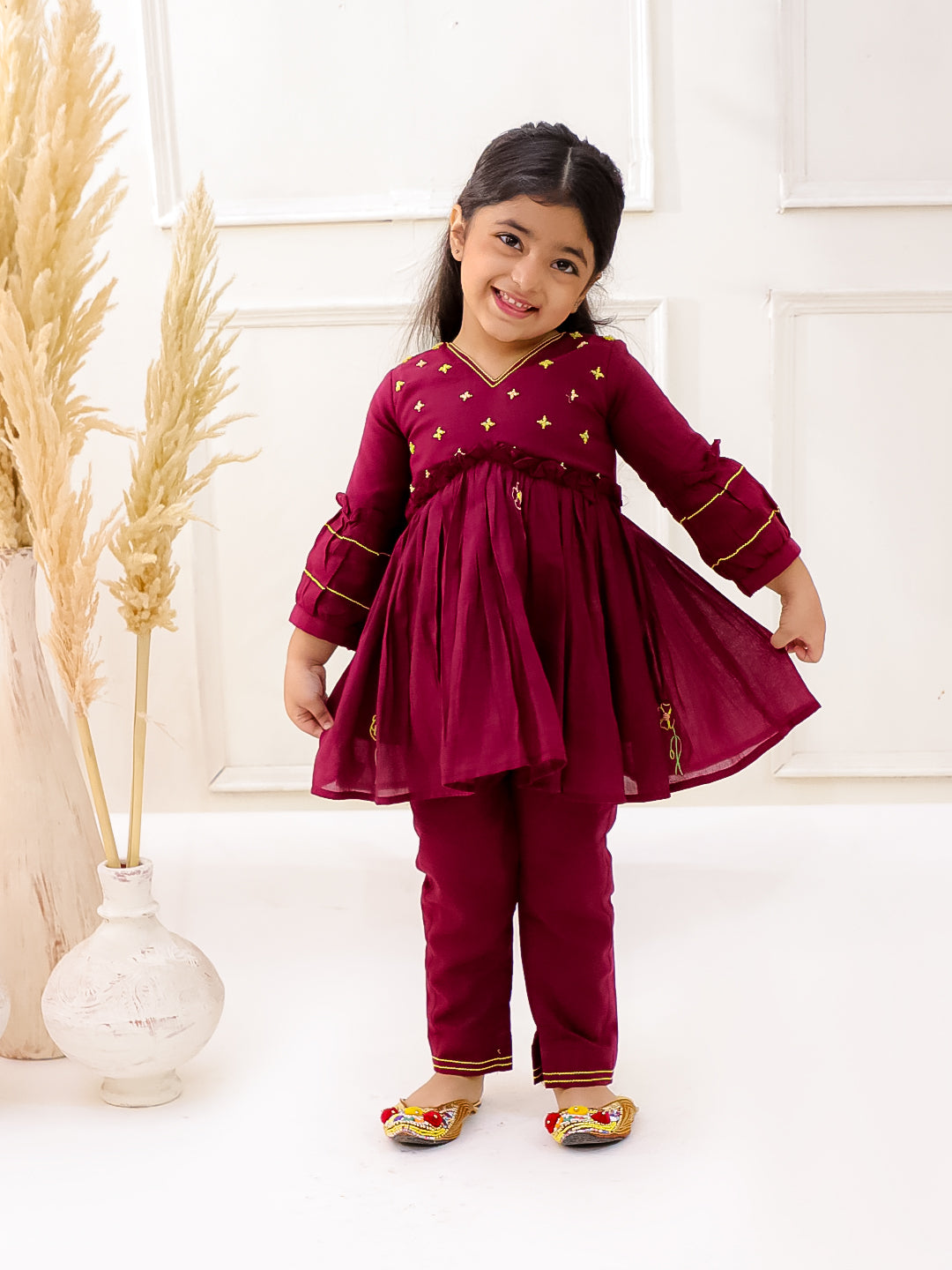 MAROON ORGANIC MUL COTTON KURTI SET