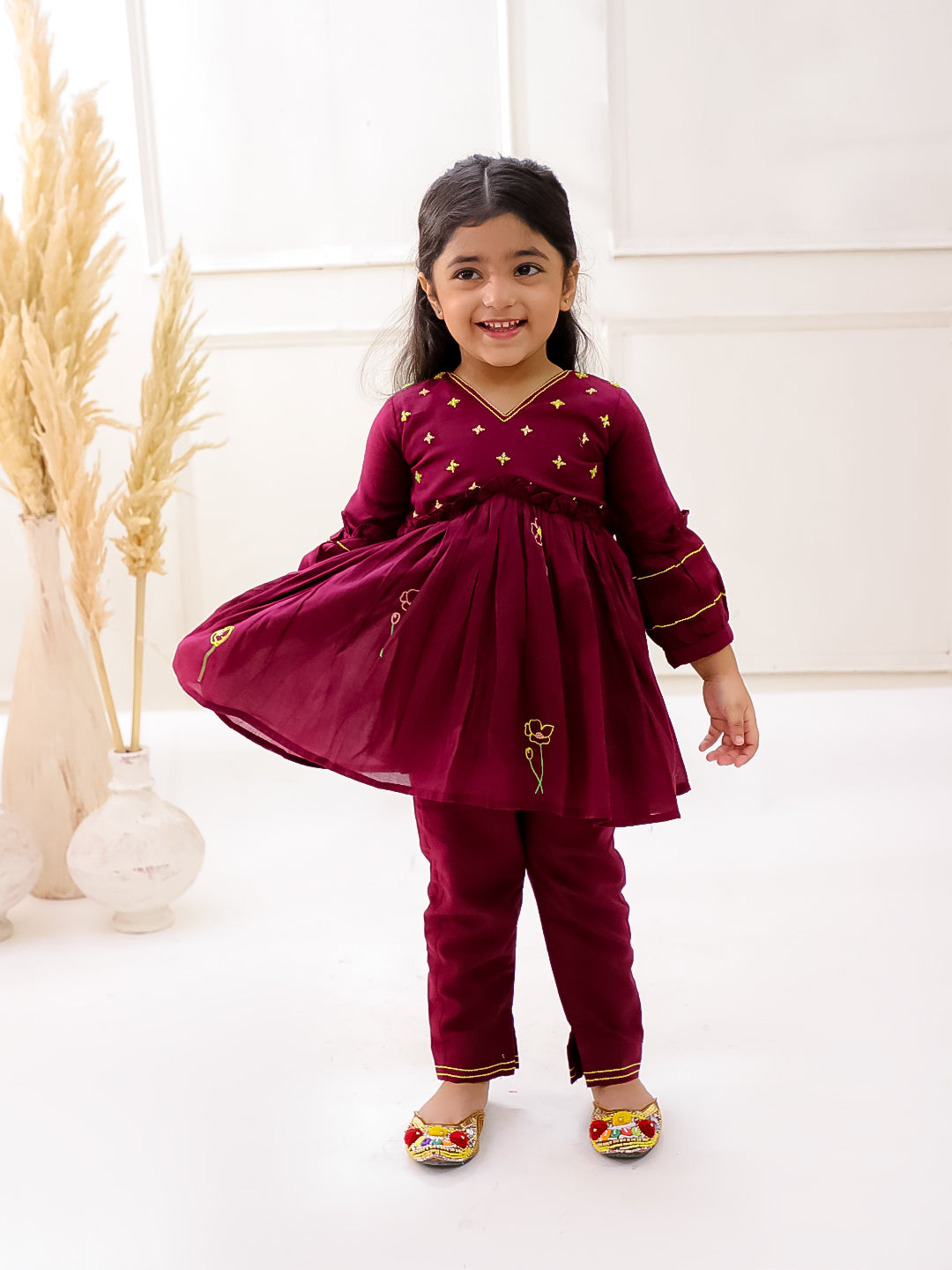 MAROON ORGANIC MUL COTTON KURTI SET