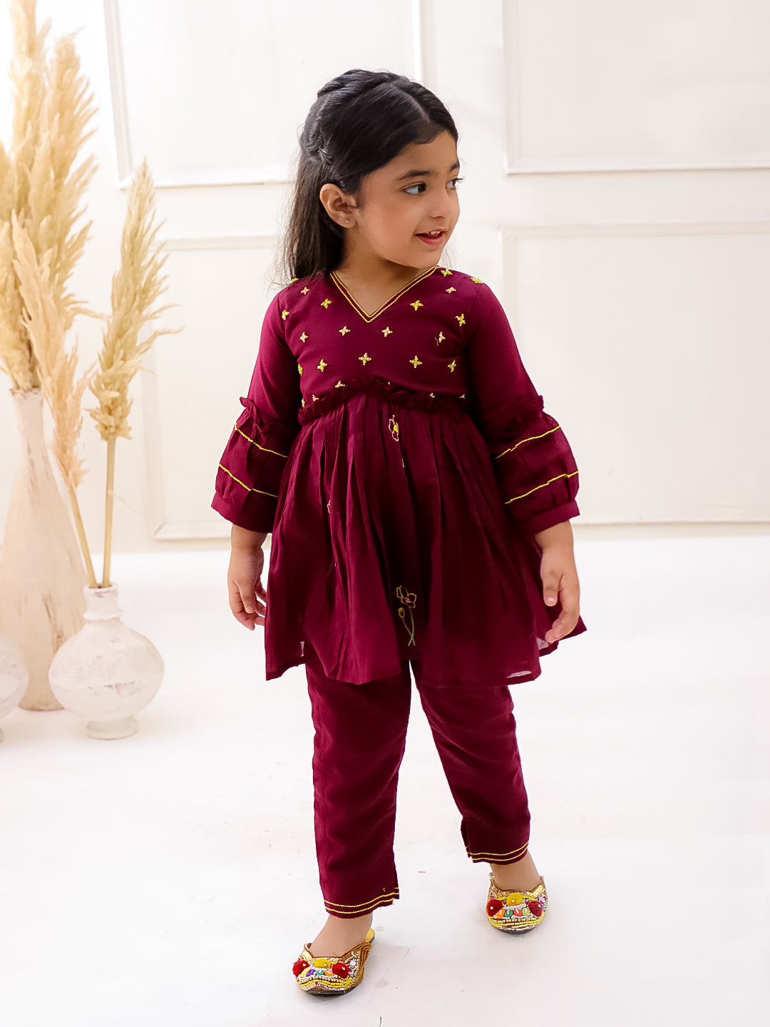 MAROON ORGANIC MUL COTTON KURTI SET
