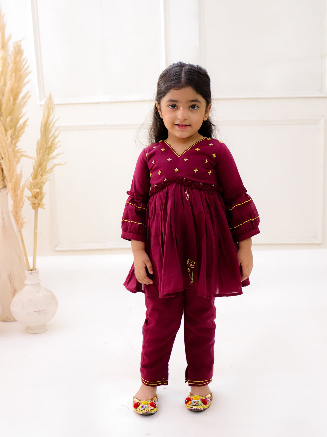 MAROON ORGANIC MUL COTTON KURTI SET