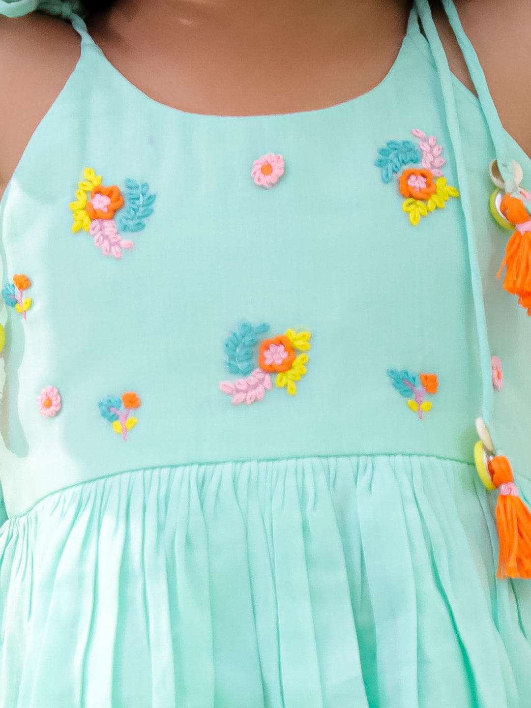 PASTEL SEA GREEN ORGANIC MUL COTTON EMBROIDERED KURTI SET