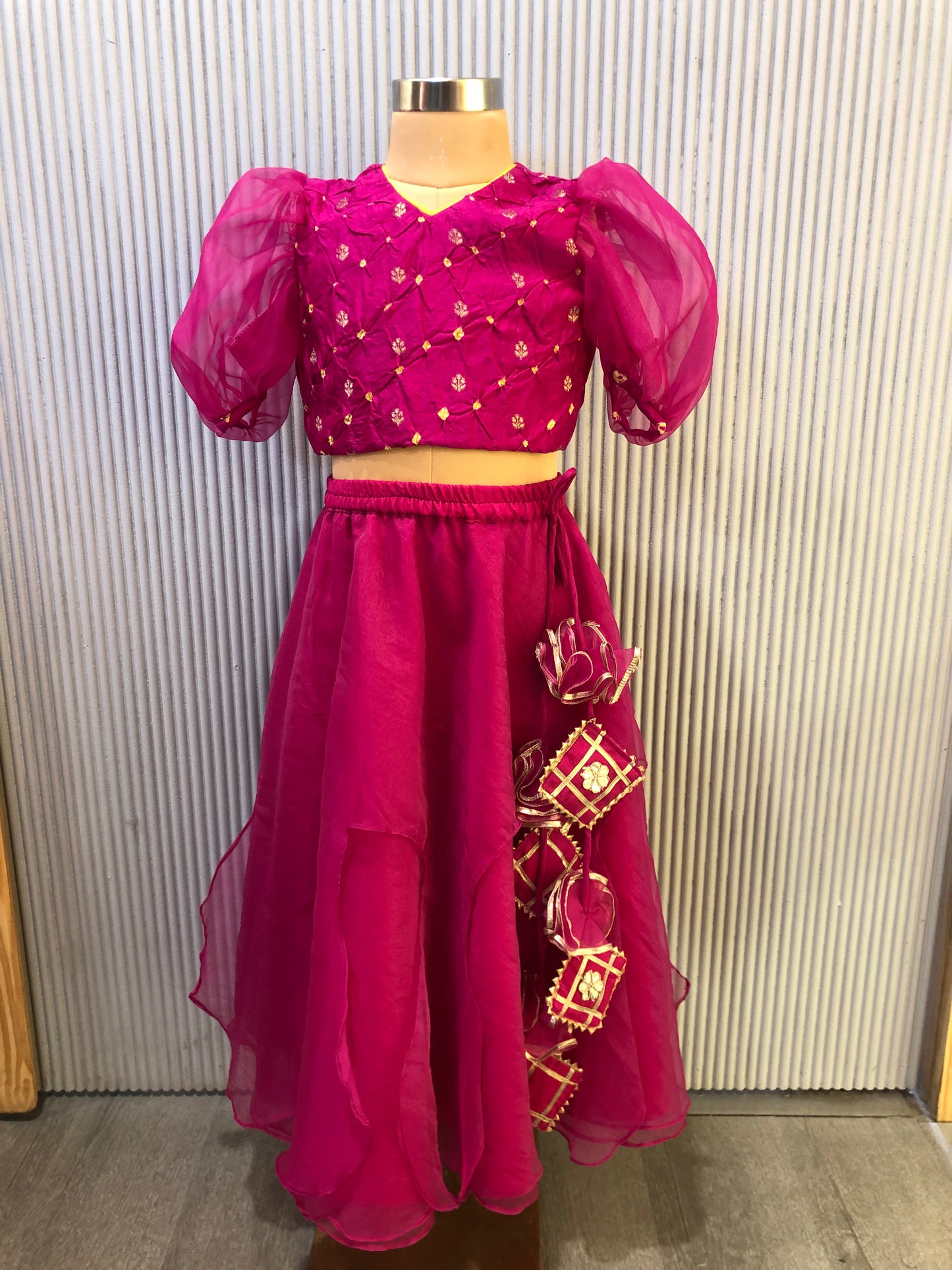 PINK ORGANZA AND PURE BANDHEJ LEHENGA SET