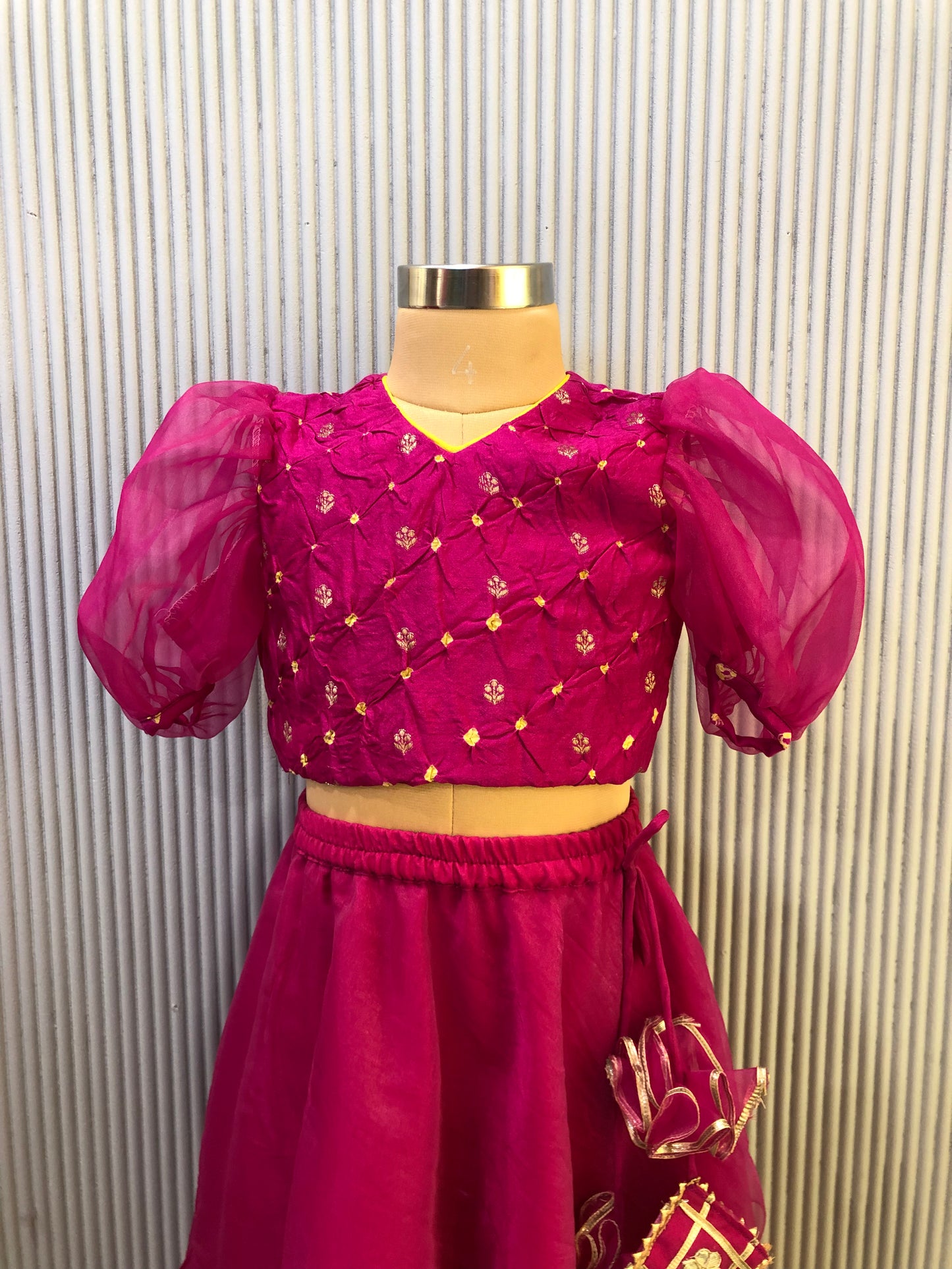 PINK ORGANZA AND PURE BANDHEJ LEHENGA SET