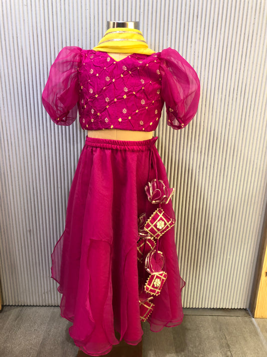 PINK ORGANZA AND PURE BANDHEJ LEHENGA SET