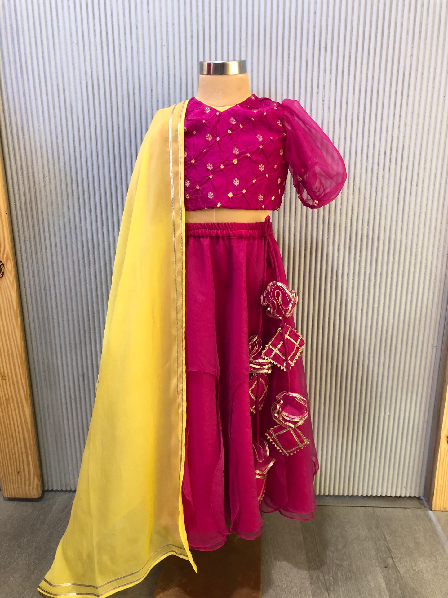 PINK ORGANZA AND PURE BANDHEJ LEHENGA SET