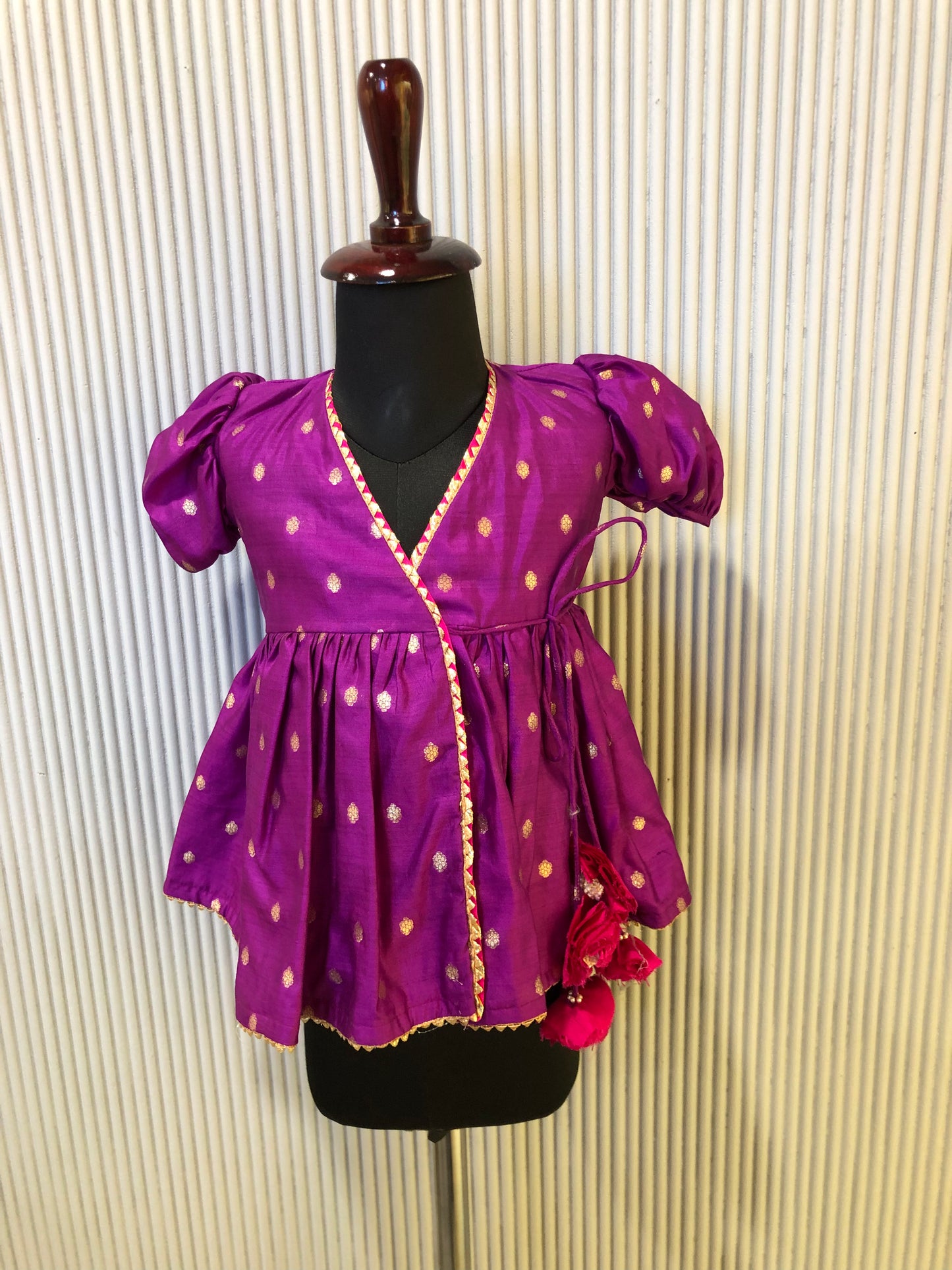 PURPLE ANGRAKHA PATTERN SILK FROCK