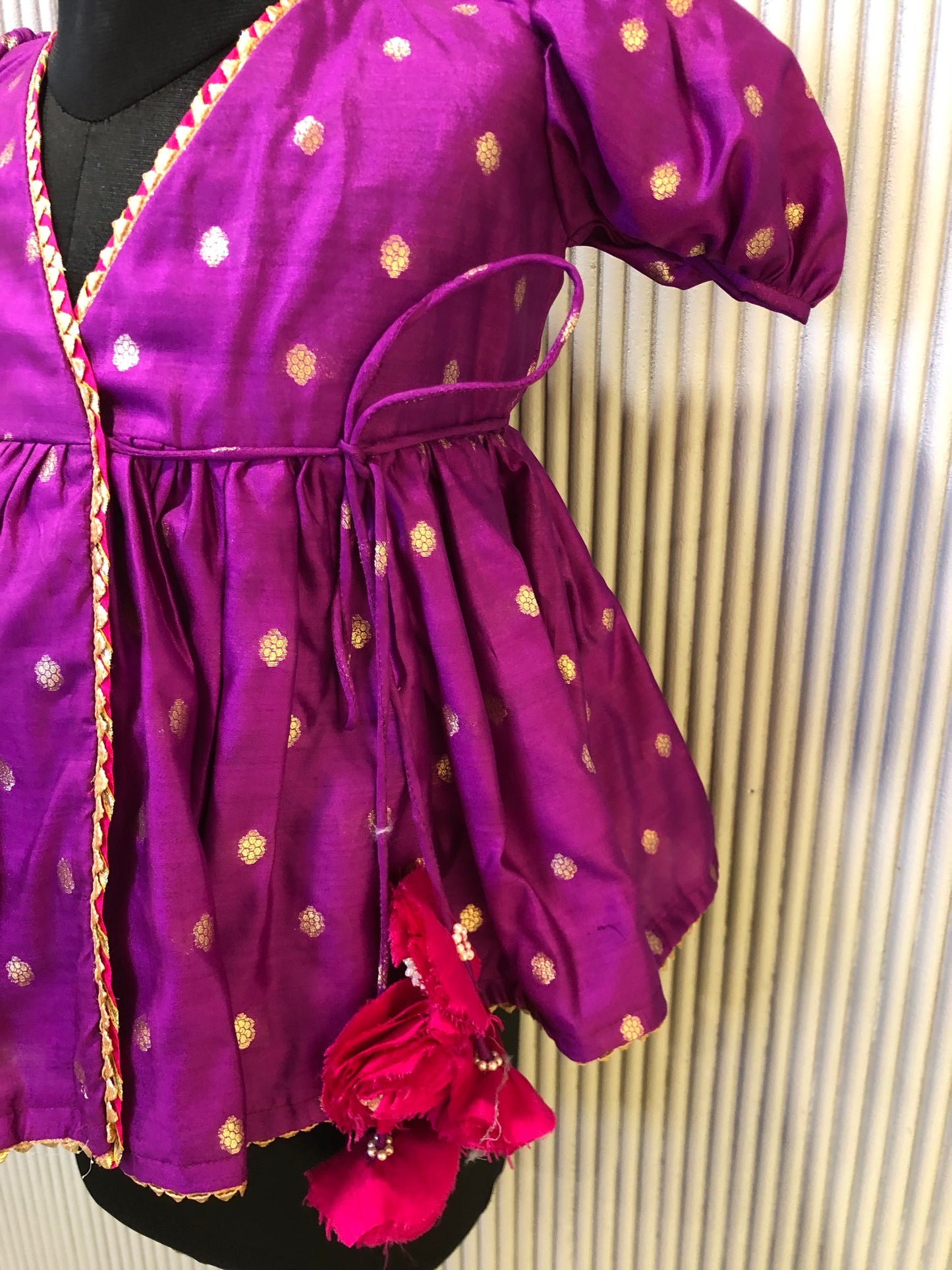PURPLE ANGRAKHA PATTERN SILK FROCK