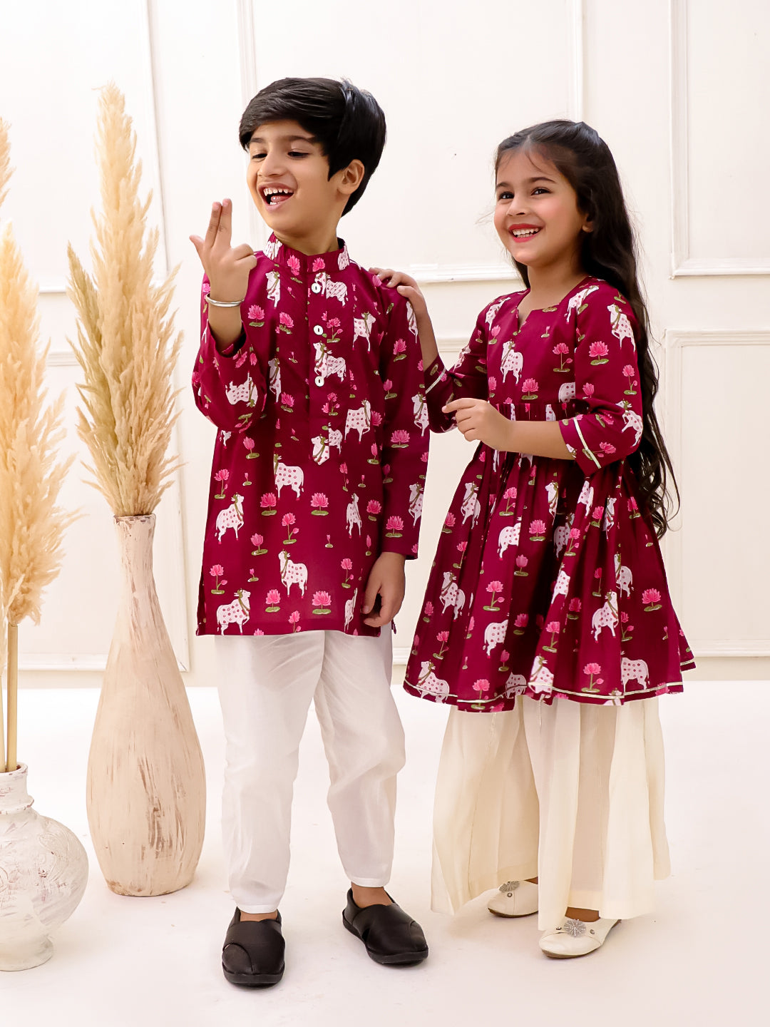 MAROON PICHWAYI KURTA SET