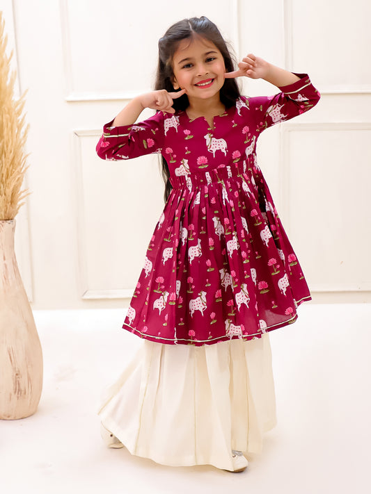 MAROON PICHWAI KURTI SET