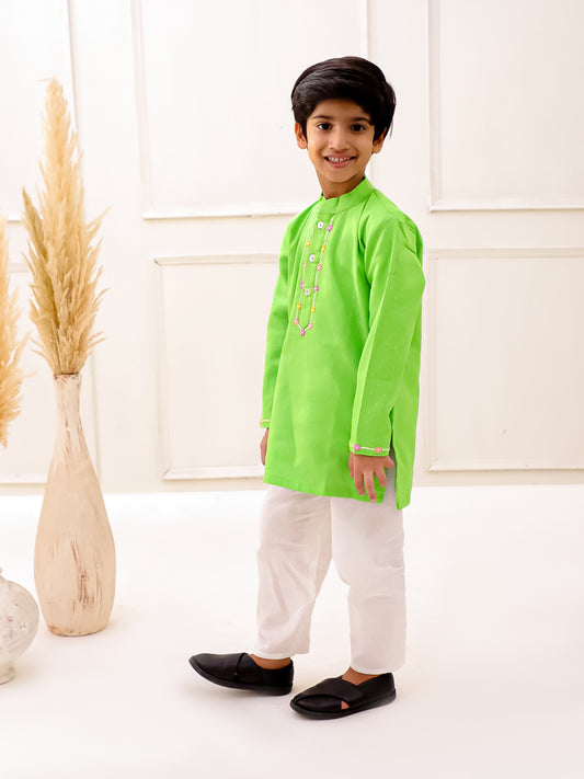 NEON GREEN EMBROIDERED KURTA SET