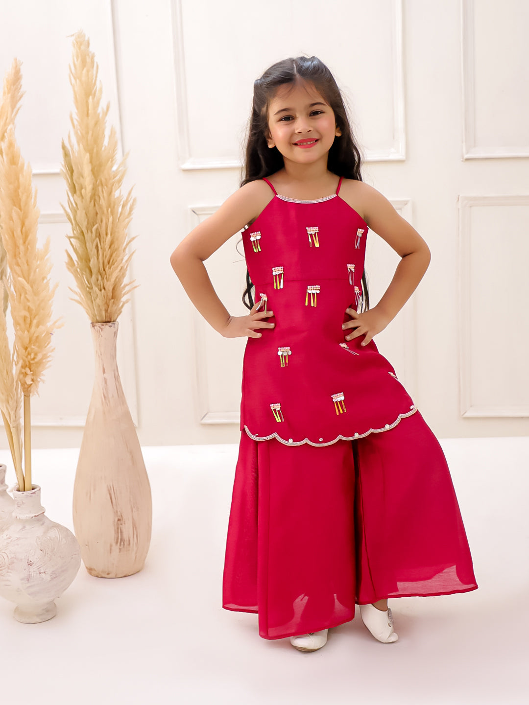 MAROON SILK SCALLOP SET