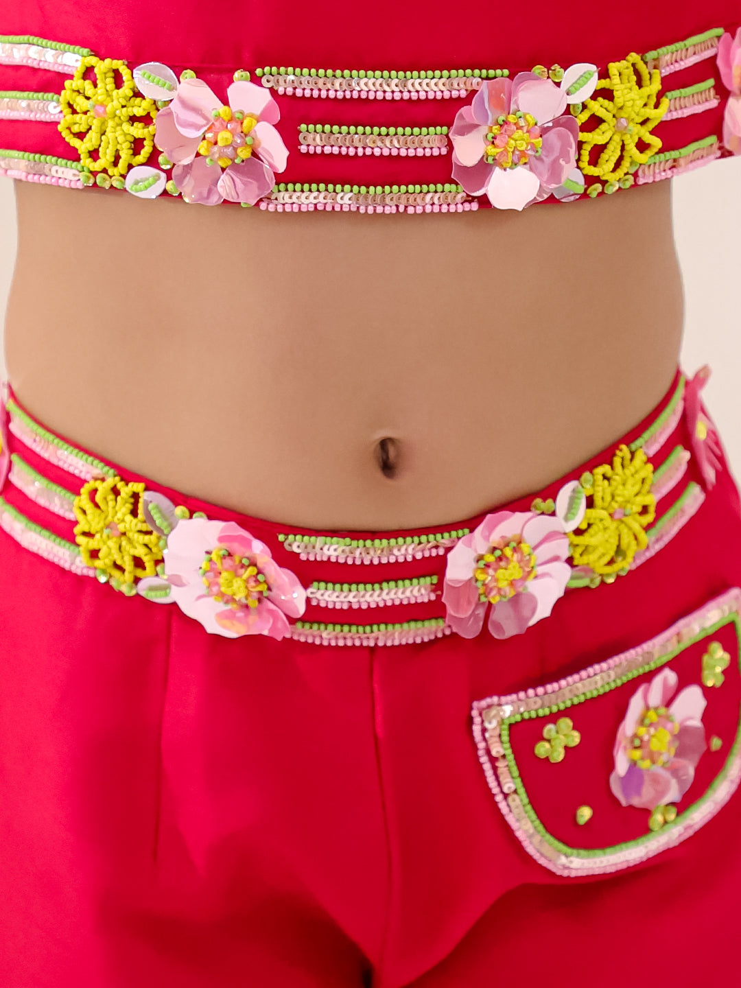 PINK PETAL EMBROIDERED CROP TOP PANTS