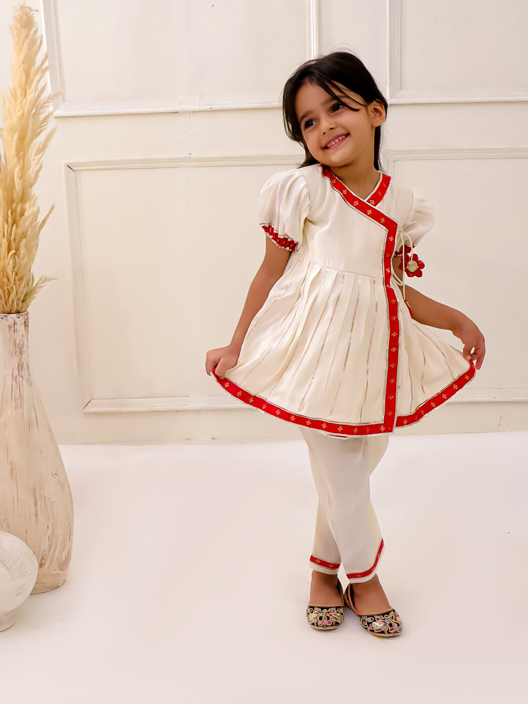 CREAM AND RED ANGRAKHA SET