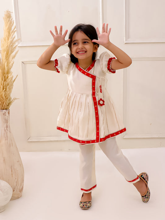 CREAM AND RED ANGRAKHA SET