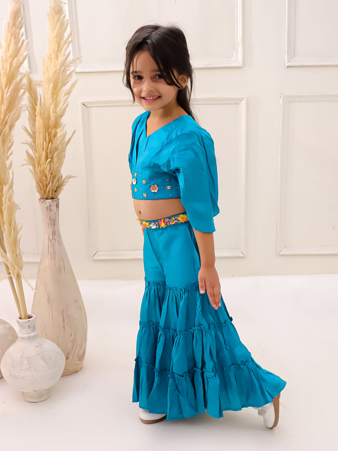 RAMA SILK CROP TOP SHARARA SET