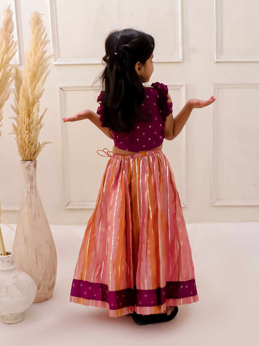 PURPLE GLOW,STRIPE LEHENGA SET