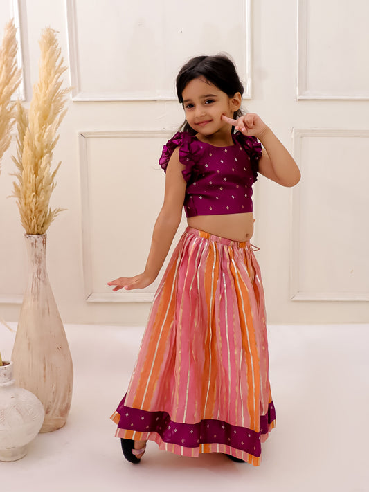 PURPLE GLOW,STRIPE LEHENGA SET