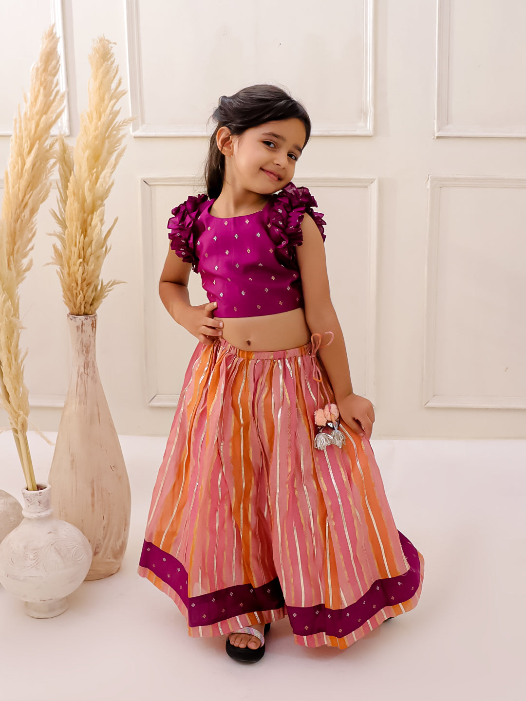 PURPLE GLOW,STRIPE LEHENGA SET