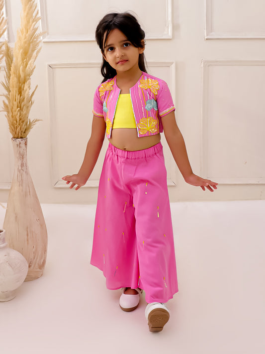 3D CHARM,PINK EMBROIDERED JACKET SET