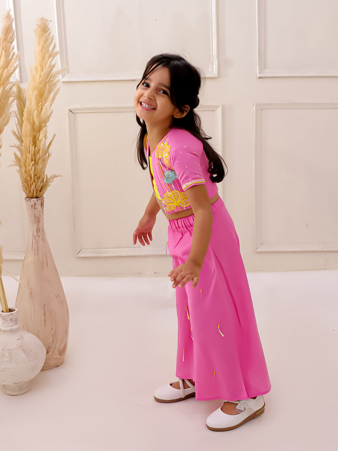 3D CHARM,PINK EMBROIDERED JACKET SET