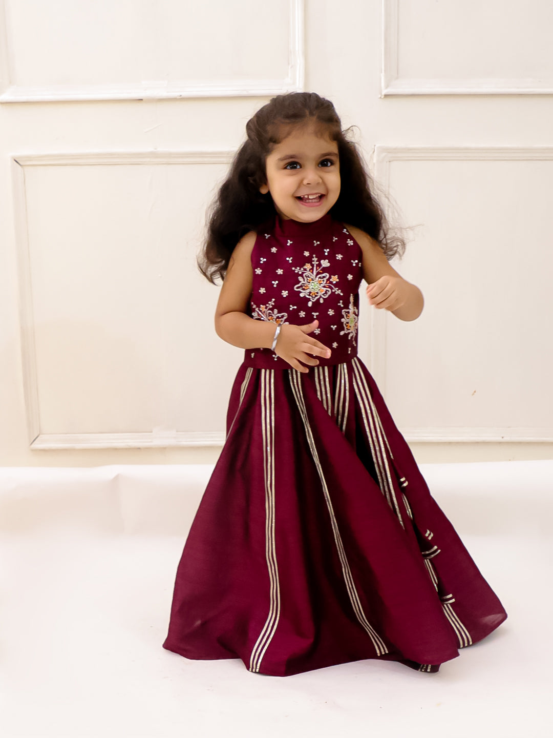 MAROON HALTER NECK CROP TOP LEHENGA SET