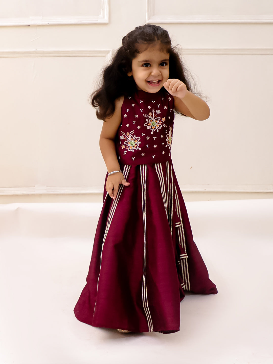 MAROON HALTER NECK CROP TOP LEHENGA SET