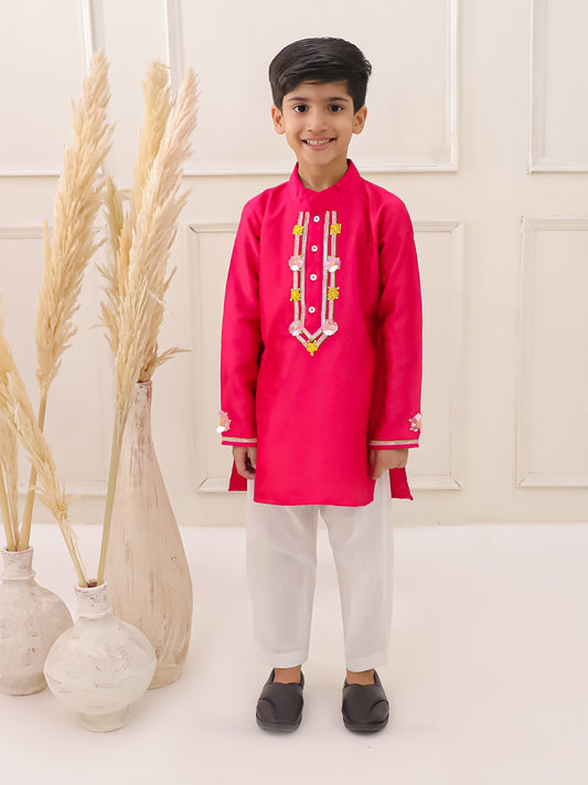 PINK EMBROIDERED SILK KURTA SET