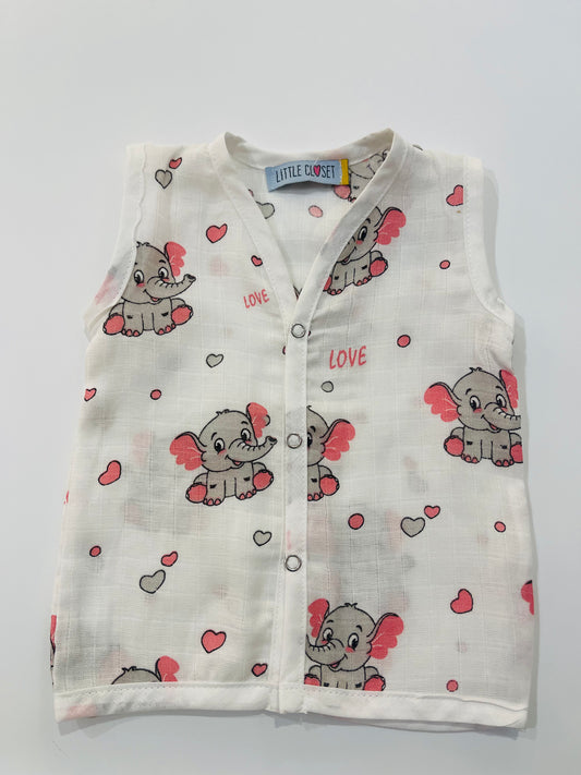 MUSLIN BUTTON JHABLA – NEW BORN -Print – Elephants
