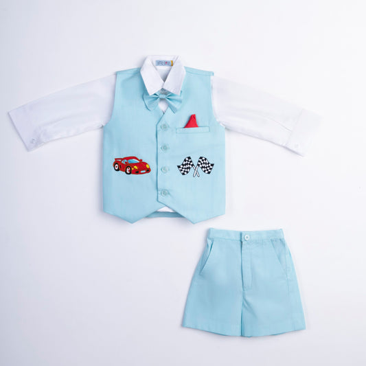 BLUE CAR THEME VEST COAT SET