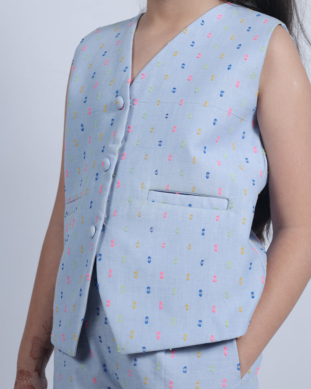POWDER BLUE VEST COAT SET