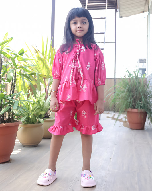 Pink TIE-UP PEPLUM CO-ORD SET