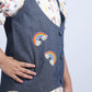 WHITE SHIRT DRESS WITH RAINBOW DENIM JACKET