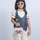 WHITE SHIRT DRESS WITH RAINBOW DENIM JACKET