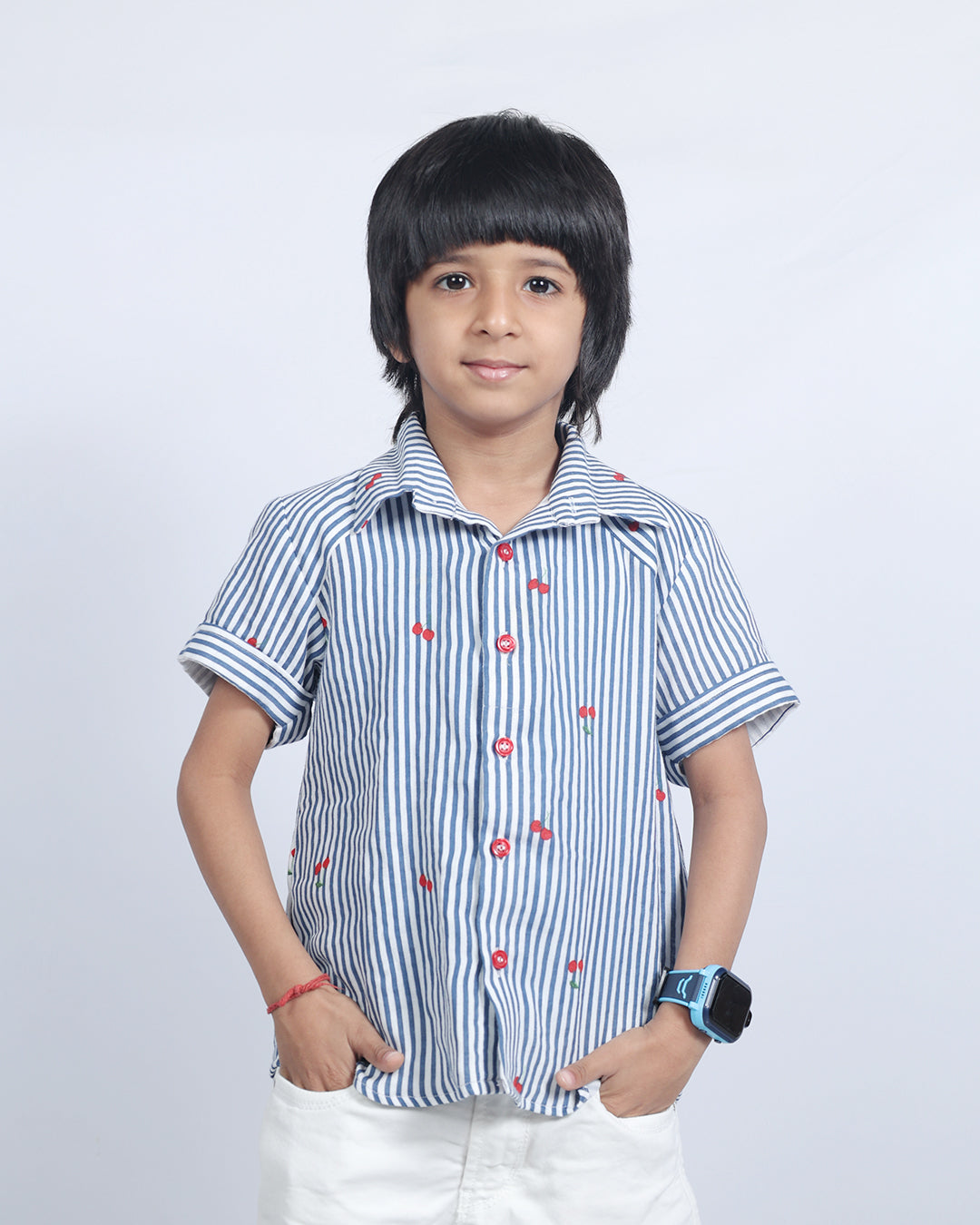 BLUE STRIPED CHERRY SHIRT