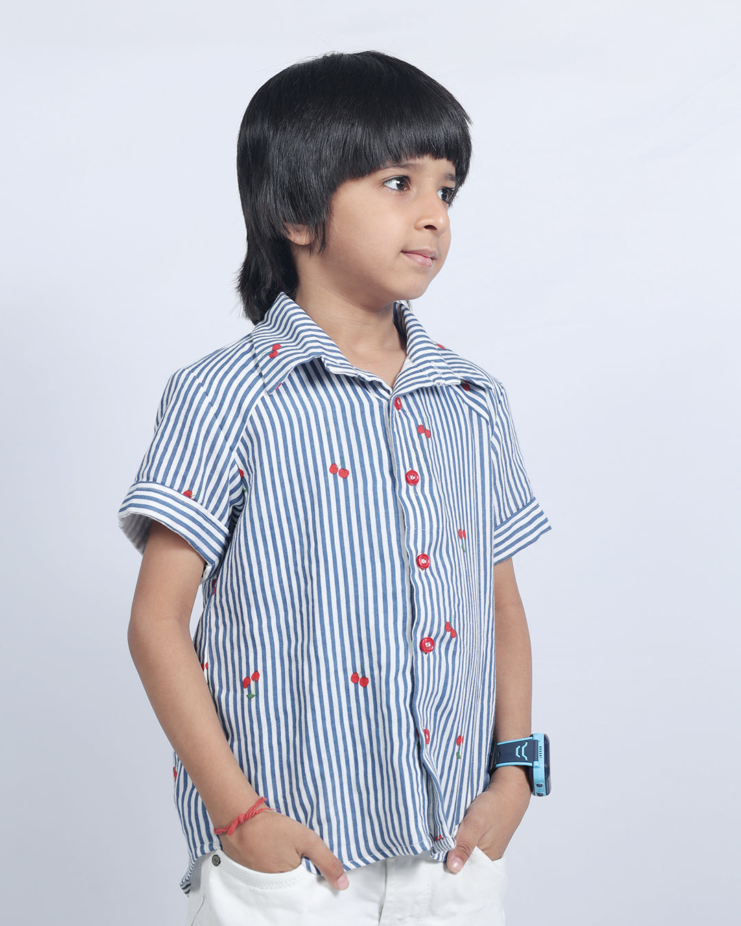 BLUE STRIPED CHERRY SHIRT