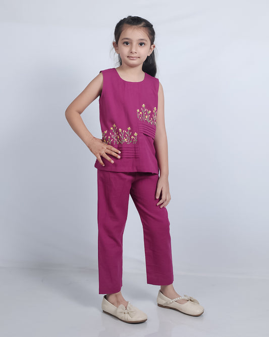 HAND EMBROIDERED MAGENTA CO-ORD SET