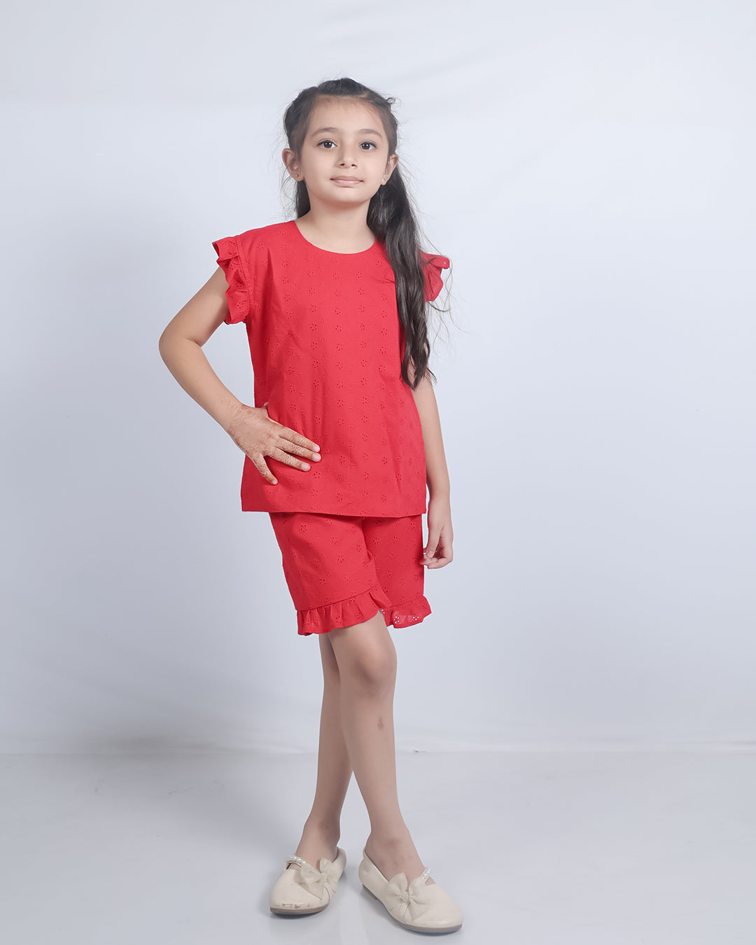 RED SCHIFFLI CO-ORD SET