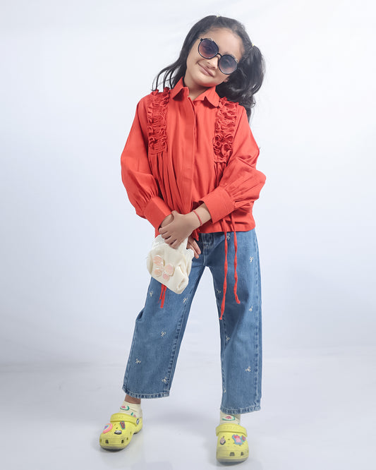 RUST RUFFLE SHIRT